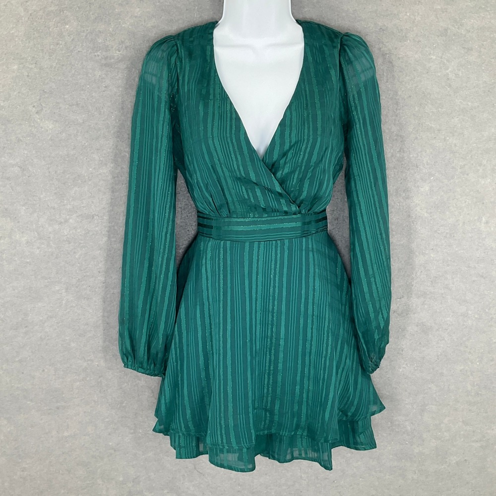 Allison Kelly Mini Dress XS Green Tiered Holiday Forest Fairy Grunge Babydoll